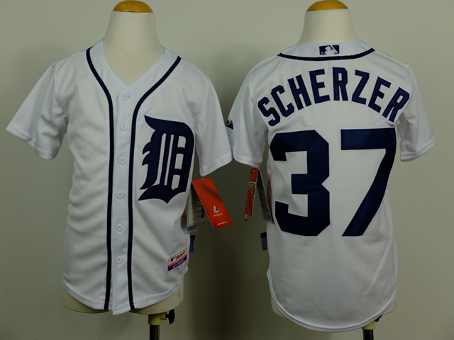 Youth Detroit Tigers #37 Scherzer White MLB Jerseys